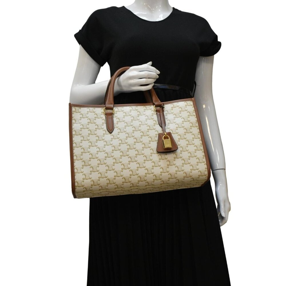 Celine  Horizontal Cabas Triomphe Canvas Tote Cream - Picture 2 of 13
